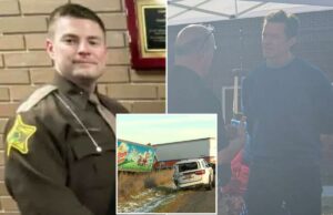 Hugh Jackman presta homenagem no memorial ao cabo do xerife de Indiana morto em um terrível acidente na estrada Hugh Jackman presta homenagem no memorial ao cabo do xerife de Indiana morto em um terrível acidente na estrada