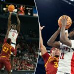 Ian Jackson pretende tentar um arremesso durante a derrota do St. John para o estado de Iowa em 24 de novembro.