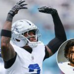 O safety do Dallas Cowboys, Juanyeh Thomas (2), reage durante o jogo contra o Carolina Panthers no Bank of America Stadium.