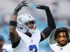 Juanyeh Thomas, dos Cowboys, saiu furioso após DMs dos fãs sobre a morte de Marshawn Kneeland O safety do Dallas Cowboys, Juanyeh Thomas (2), reage durante o jogo contra o Carolina Panthers no Bank of America Stadium.