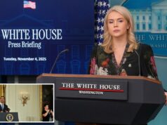 Juiz federal ordena que Casa Branca restitua intérpretes de linguagem de sinais em coletivas de imprensa A secretária de imprensa da Casa Branca, Karoline Leavitt, fala à imprensa em 4 de novembro de 2025.