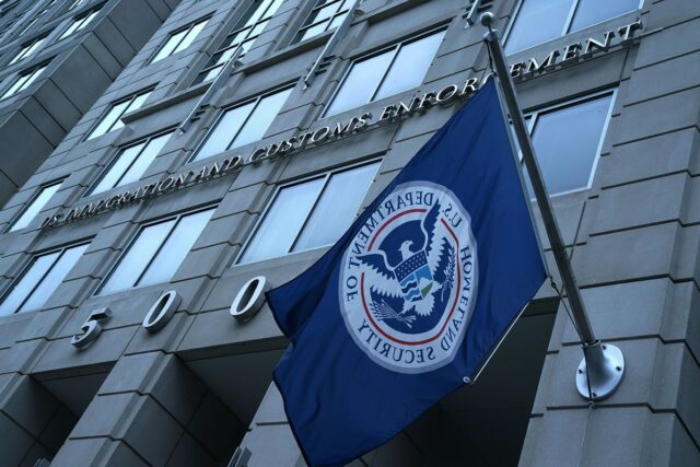 An exterior view of U.S. Immigration and Customs Enforcement (ICE) agency headquarters is seen July 6, 2018 in Washington, DC.