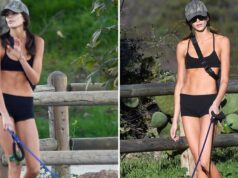 Kaia Gerber chia em traje de treino reduzido durante passeio com o cachorro 1126-Kaia-Gerber-Toned-Abs-Walk-Sub1