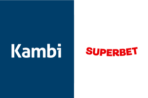 Kambi e SuperBet Group lançam novo acordo de parceria expansivo Logotipos lado a lado de Kambi em fundo azul escuro e SuperBet em fundo branco, representando sua nova parceria Odds Feed +.