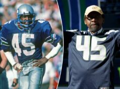 Kenny Easley, segurança do Hall da Fama do Futebol Profissional, morto aos 66 anos Kenny Easley, vestindo uma camisa do Seattle Seahawks com o número 45, levanta os braços em comemoração.