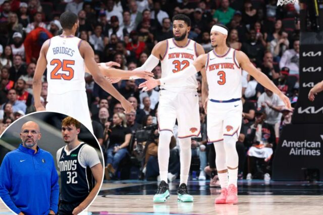 Knicks espera que encontro com o cobiçado Jason Kidd e Jason Kidd e Cooper Flagg assistindo a um jogo da Copa da NBA.