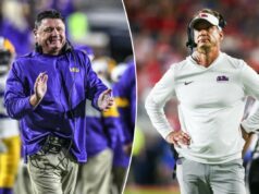 LSU aberta à reunião de Ed Orgeron na reviravolta de Lane Kiffin O técnico da LSU, Ed Orgeron, sorri e bate palmas durante um jogo.