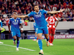 Liga dos Campeões: Mbappé marca quatro para o Real em vitória difícil sobre o Olympiacos Liga dos Campeões: Mbappé marca quatro para o Real em vitória difícil sobre o Olympiacos