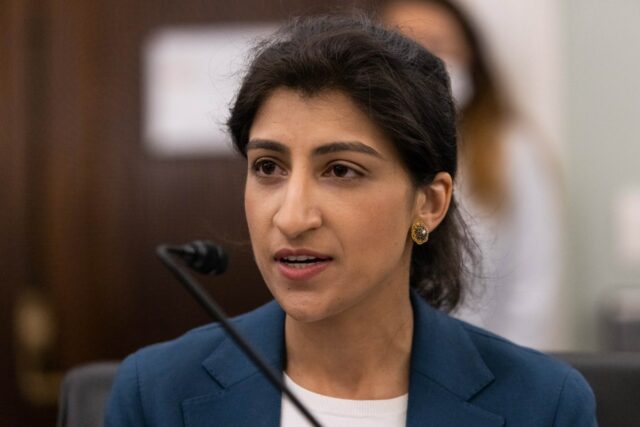 FTC Commissioner nominee Lina M. Khan testifies during a Senate Commerce, Science, and Transportation Committee nomination hearing on Capitol Hill on April 21, 2021 in Washington, DC.