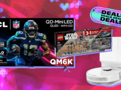 Mais de 10 ofertas antecipadas da Black Friday Walmart: laptops, TVs e Legos já à venda TV TCL QLED com protetor de tela com jogador de futebol e rabiscos de luz do arco-íris