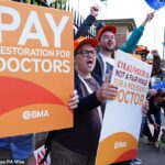 Médicos em greve em piquete no início deste ano