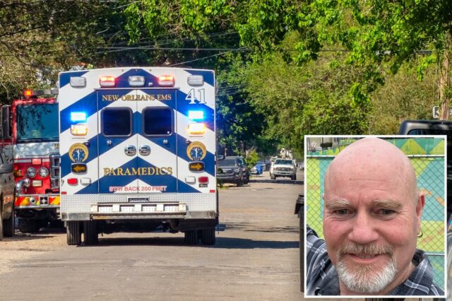 Membro da equipe de filme de terror, 64 anos, eletrocutado Foto de um homem careca sorridente com cavanhaque, vestindo uma camisa xadrez e um brinco.