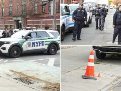 Menino, 16 anos, baleado em conjunto habitacional público do Bronx: policiais Policiais em uma rua após um incidente em que um adolescente foi baleado.