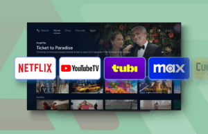 Meus aplicativos de streaming de Android TV preferidos depois de experimentar quase todos eles Logotipo da Netflix na TV acima de dois boxeadores se enfrentando