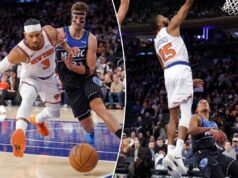 Mike Brown substitui Mikal Bridges e Josh Hart no quarto período da feia derrota dos Knicks O armador do New York Knicks, Josh Hart, e o atacante do Orlando Magic, Franz Wagner, perseguem uma bola perdida no segundo tempo no Madison Square Garden, em Nova York, Nova York, 12 de novembro de 2025.