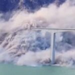 Momentos em que a ponte Hongqi, na China, desabou, apesar de ter acabado de ser inaugurada