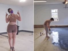 Mulher cotou US$ 4.000 para piso de epóxi na garagem, ela mesma faz isso por US$ 200 Grace Klich did the floor herself.