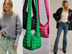 Na promoção Free People Black Friday, centenas de estilos têm 50% de desconto – compre nossos favoritos Uma modelo usa uma jaqueta Free People Barn.