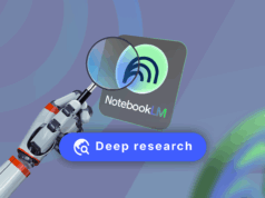 Não achei que essa ferramenta de pesquisa fosse me impressionar, mas me surpreendeu Ilustração do logotipo NotebookLM acima de um globo estilizado da Wikipedia