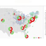 A map showing the number of flight delays at different airports at 4 a.m. Eastern time (ET) on November 9.