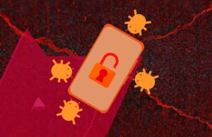 O Google está lutando contra aqueles falsos USPS e mensagens de pedágio perdidas Um homem sentado no ícone de Wi-Fi com uma vara de pescar, pescando um cartão de crédito em um computador