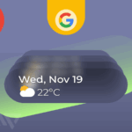 Uma visão aproximada de um widget de previsão do tempo na tela do telefone