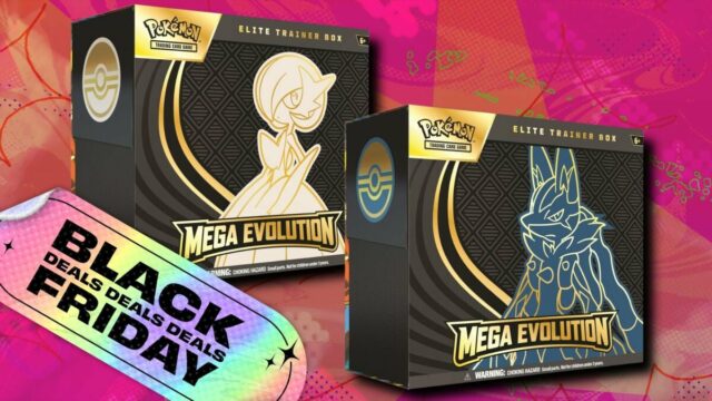 Principais cartas de Mega Evolution em um fundo rosa estampado