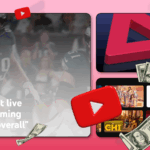 Algumas moedas com um gráfico ascendente e o logotipo do Youtube TV ao fundo.