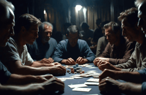 O aumento dos impostos sobre jogos de azar no Reino Unido pode fazer com que ‘empresas se mudem para o exterior e aumentem a atividade no mercado negro’ O aumento dos impostos sobre jogos de azar no Reino Unido poderá fazer com que “empresas se mudem para o exterior e aumentem a atividade no mercado negro”. Um grupo de homens está sentado ao redor de uma mesa de pôquer mal iluminada, concentrado em suas cartas e pilhas de fichas, criando uma intensa atmosfera de jogo underground.