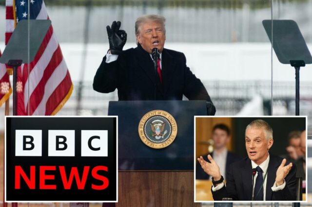 O chefe da BBC, Tim Davie, renuncia por causa de O presidente Donald Trump discursa num comício, fazendo uma