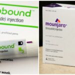 Três caixas de injeção de Mounjaro (tirzepatida) da Eli Lilly, frascos de 2,5 mg / 0,5 ml.