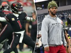O futuro obscuro de Kyler Murray nos Cardinals ganha destaque à medida que uma grande questão de US$ 58 milhões se aproxima O quarterback do Arizona Cardinals, Kyler Murray, entra em campo durante o aquecimento antes de um jogo de futebol americano da NFL contra o Dallas Cowboys na segunda-feira, 3 de novembro de 2025.