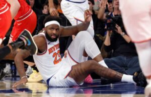 O gerenciamento de carga dos Knicks de Mitchell Robinson ainda carece de clareza Mitchell Robinson reage após cair no chão e perder uma enterrada no segundo tempo no Madison Square Garden em Nova York, Nova York, 2 de novembro de 2025.