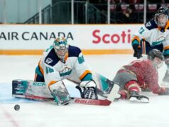 O hat-trick de Taylor Girard no terceiro período leva Sirens à vitória por shutout na abertura da PWHL A goleira do New York Sirens, Kayle Osborne (82), observa o disco enquanto Brianne Jenner (19), do Ottawa Charge, desliza ao longo do gelo.