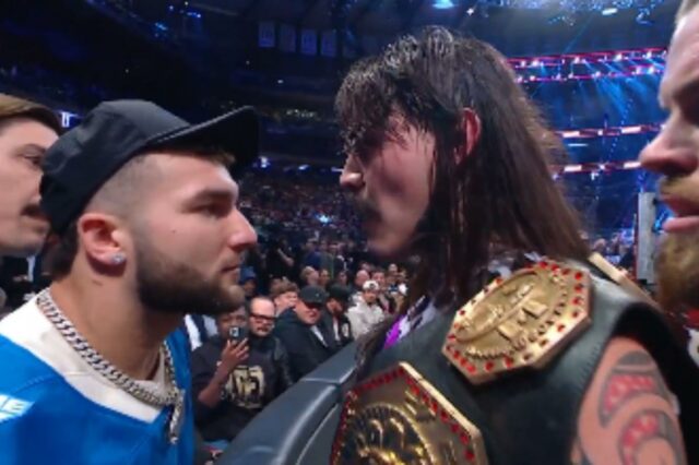O novato do Injured Giants, Cam Skattebo, faz exercícios físicos Cam Skattebo está cara a cara com Dominik Mysterio no Monday Night Raw.