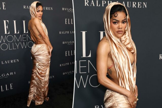 O ousado vestido Elle Women in Hollywood de Teyana Taylor O ousado vestido Elle Women in Hollywood de Teyana Taylor é basicamente um capuz preso a uma saia
