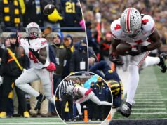 O polêmico touchdown do estado de Ohio na vitória contra Michigan causa agitação nas redes sociais O polêmico touchdown do estado de Ohio na vitória contra Michigan causa agitação nas redes sociais
