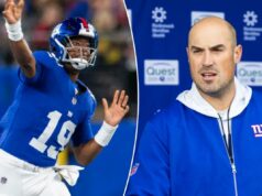 O ponto de partida de Mike Kafka vem com muitas perguntas sobre os Giants O quarterback do New York Giants, Jameis Winston (19), arremessa durante o primeiro tempo contra o New England Patriots no MetLife Stadium, quinta-feira, 21 de agosto de 2025, em East Rutherford, Nova Jersey.
