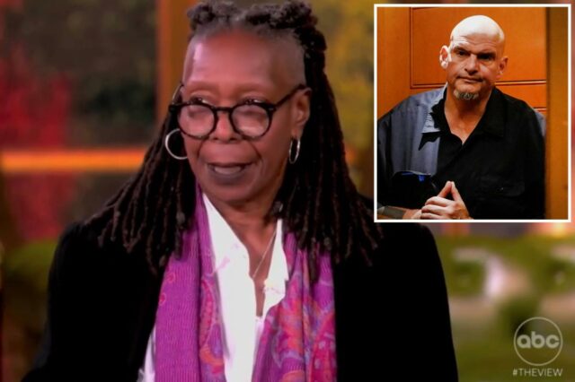 Whoopi Goldberg lança um olhar para um membro da audiência por interromper.