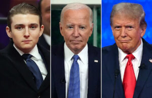 O que Barron Trump disse a Joe Biden momentos antes do implacável discurso de posse de seu pai Chip Somodevilla/Getty Barron Trump na posse presidencial de 2025 em Washington DC