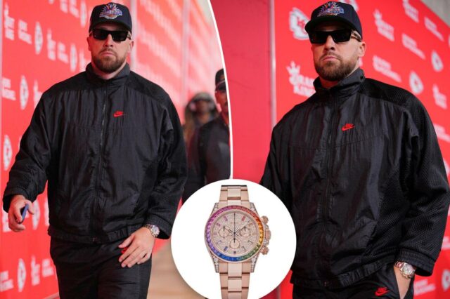 O raro relógio Rolex arco-íris de Travis Kelce pode valer meio milhão de dólares
