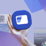 Logotipo da Samsung Wallet no centro, cercado por carteiras de couro contendo cartões coloridos com o logotipo da Google Wallet.