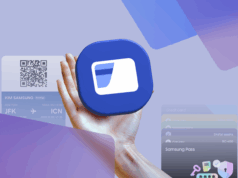 Samsung Wallet adiciona um recurso de viagem que você não pode ignorar em sua próxima viagem Logotipo da Samsung Wallet no centro, cercado por carteiras de couro contendo cartões coloridos com o logotipo da Google Wallet.