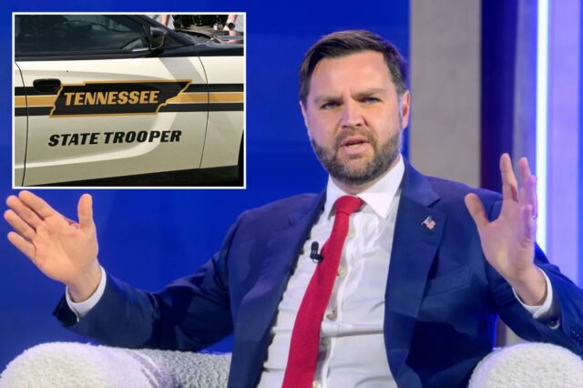 Oficial do Tennessee trabalhando na carreata de Vance em estado O vice-presidente JD Vance fala na Cúpula Make America Healthy Again no Waldorf Astoria Hotel em Washington, DC, em 12 de novembro de 2025.