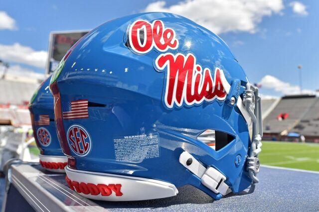An Ole Miss college football helmet