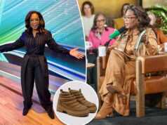 Oprah diz que essas botas conversíveis ‘inteligentes’ são ‘como andar nas nuvens’ Colagem de uma pessoa usando botas marrons bufantes na neve e um close das botas.