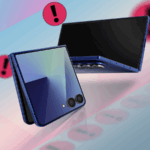 Duas mãos segurando um telefone dobrável e dobrando-o até a tela quebrar