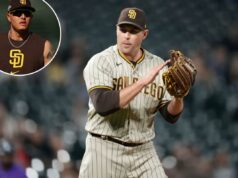 Padres fazem contratação gerencial chocante do ex-apaziguador Craig Stammen O arremessador substituto do San Diego Padres, Craig Stammen, de uniforme e boné de beisebol, segurando uma luva.