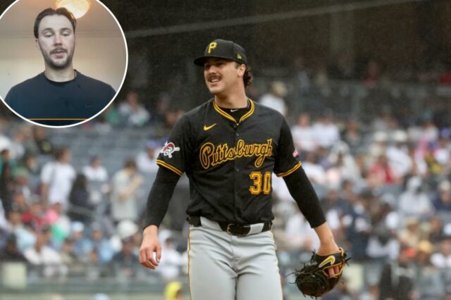 Paul Skenes 'frustrado' com os rumores dos Yankees enquanto as O arremessador do Pittsburgh Pirates, Paul Skenes, sorrindo no monte.