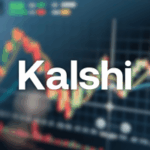 A pesquisa apoiada por Kalshi diz que os americanos são a favor da supervisão federal dos mercados de previsão em meio a disputas estaduais. A palavra Kalshi aparece em letras brancas em negrito sobre um fundo desfocado de gráficos financeiros com linhas coloridas ascendentes e descendentes.